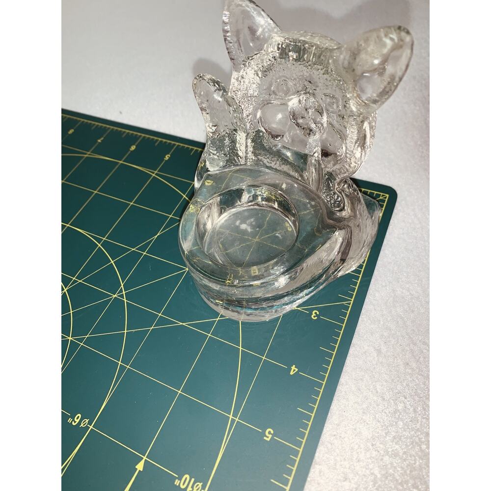 Vtg PartyLite Handcrafted Art Clear Glass Cat Votive Candle Holder Kitty Heavy - Picture 6 of 10